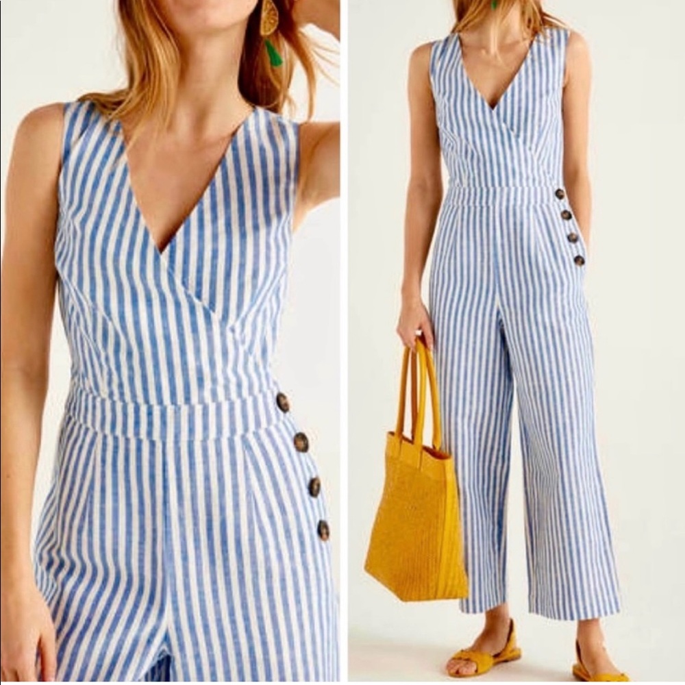 Boden Dorothea Striped Faux Wrap Jumpsuit